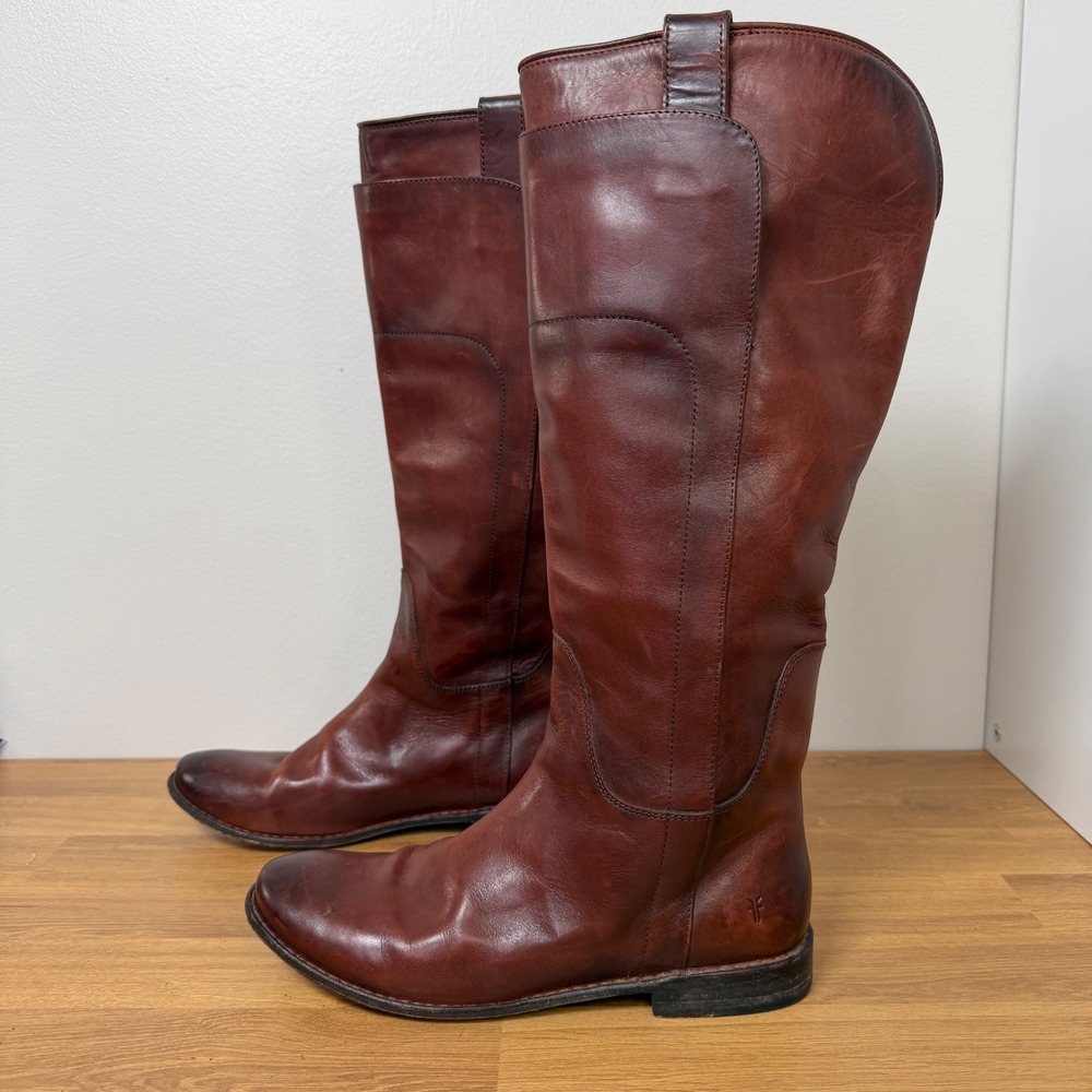 Frye Paige Tall Riding Boots Cognac Brown Leather Womens 8.5